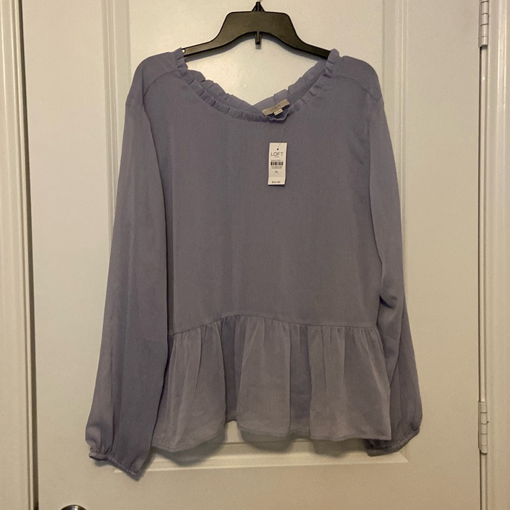 LOFT NWT Lilac peplum long sleeve top